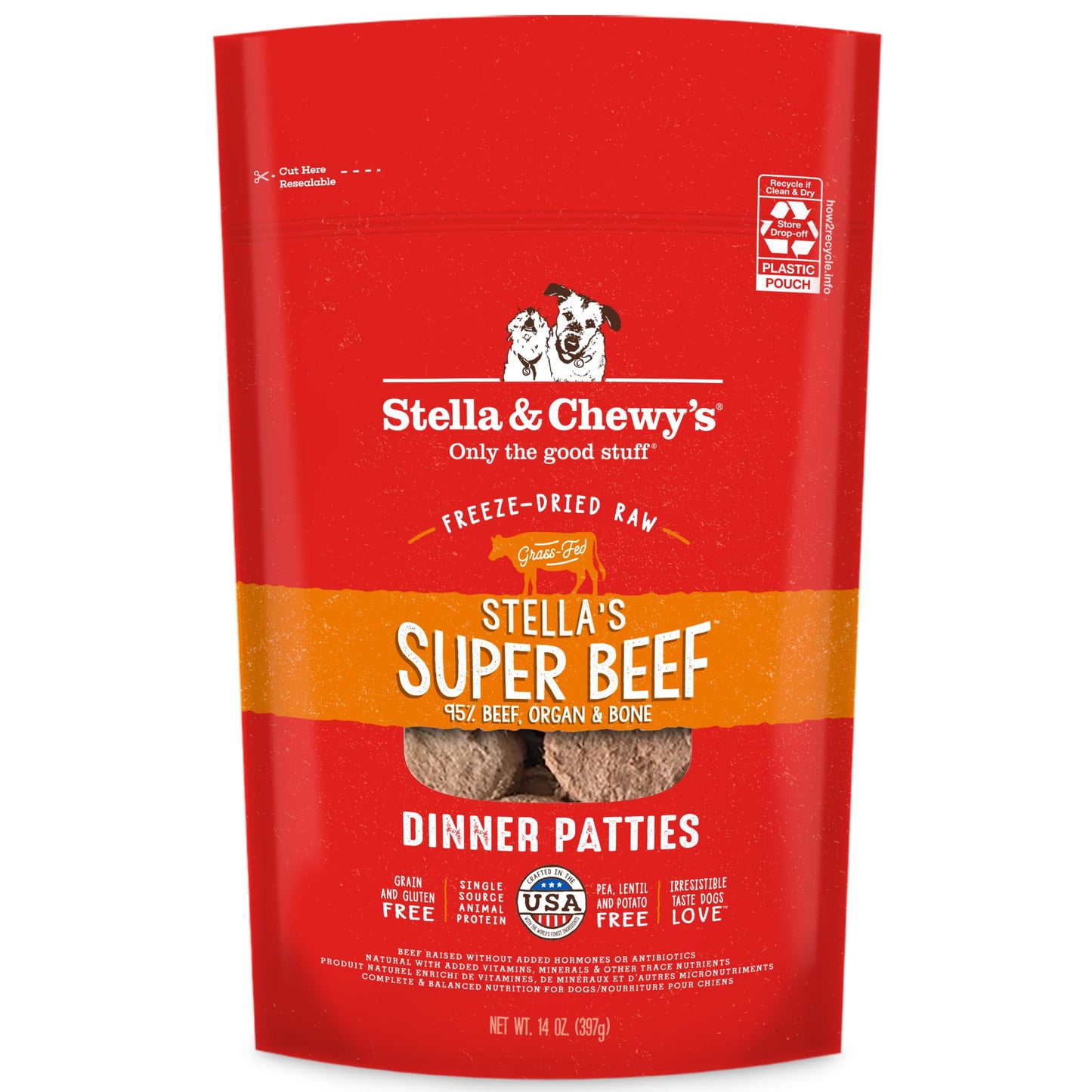 Stella & Chewy's Freeze Dried Raw Dinner Patties - Grain Free Dog Food, Protein Rich Stellaâ€™s Super Beef Recipe - 14 oz Bag