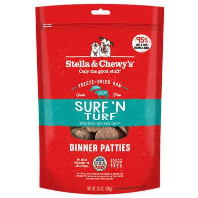 Stella & Chewy's Freeze Dried Raw Dinner Patties - Grain Free Dog Food, Protein Rich Surf â€˜N Turf Salmon & Beef Recipe - 25 oz Bag