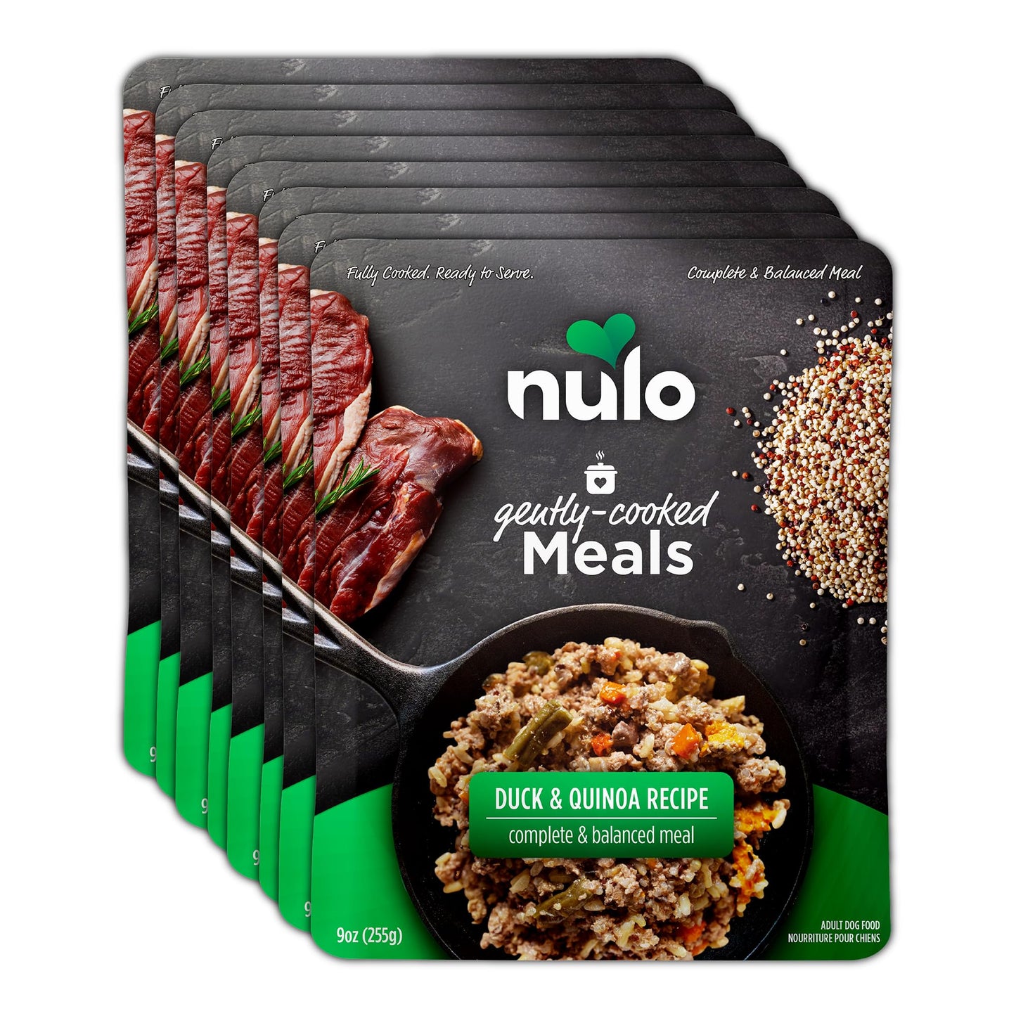 Nulo Gently-Cooked Meals Complete and Balanced Adult Wet Dog Food, Duck & Quinoa, 9 Ounce, 8 Count