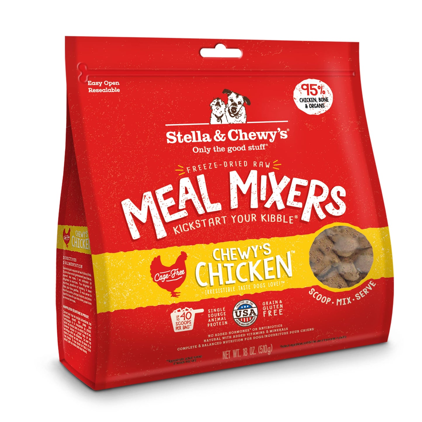 Stella & Chewy's Freeze Dried Raw Chewyâ€™s Chicken Meal Mixers - Dog Food Topper for Small & Large Breeds - Grain Free, Protein Rich Recipe - 18 oz Bag