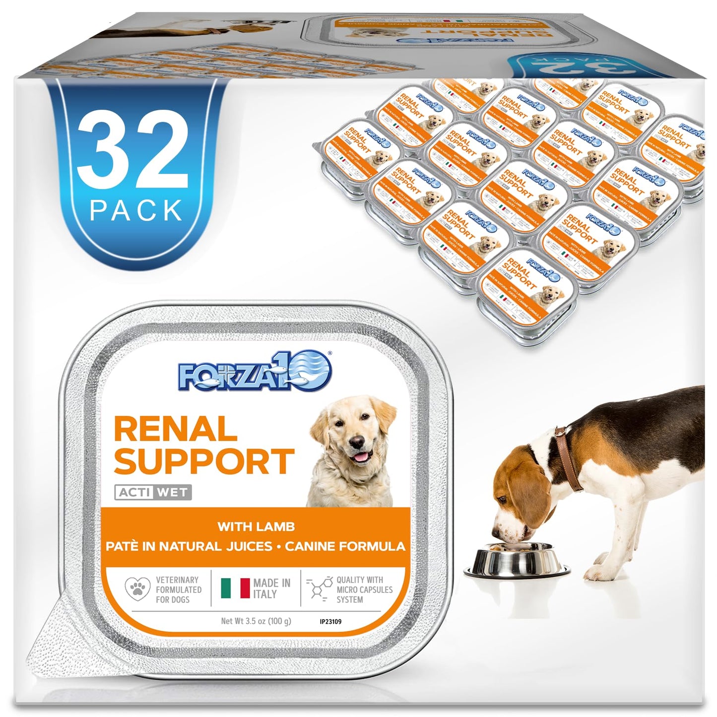 Forza10 Wet Dog Food Kidney RENAL ACTIWET with Lamb 3.5oz, Adult Dog Food Wet, Renal Support Canned Dog Food, 32 Pack Case