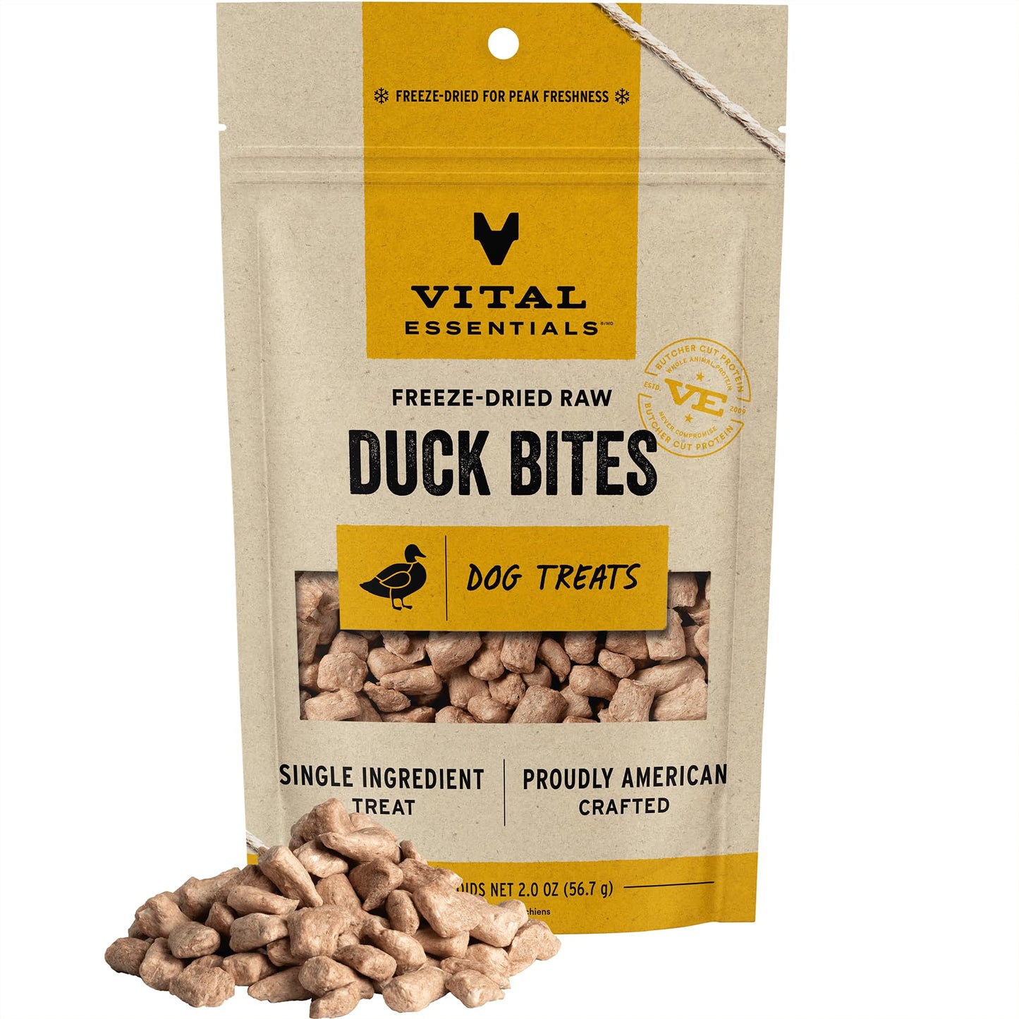 Vital Essentials Freeze Dried Raw Whole Animal Dog Treats, Duck Bites, 2 oz