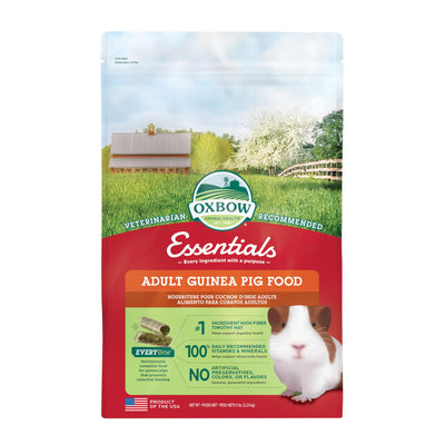 Oxbow Essentials Adult Guinea Pig Food - All Natural Adult Guinea Pig Pellets- Veterinarian Recommended- No Artificial Ingredients- All Natural Vitamins & Minerals- Made in the USA - 5 lb.