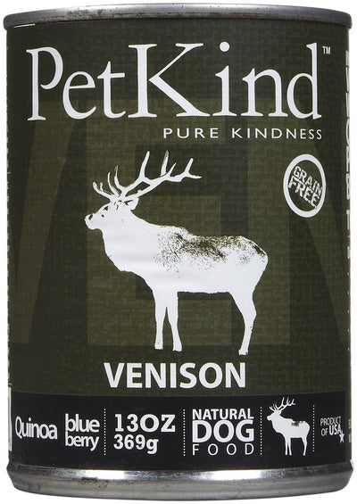 PetKind Grain-Free All Natural Dog Food, 13 oz cans (Pack of 12), Venison