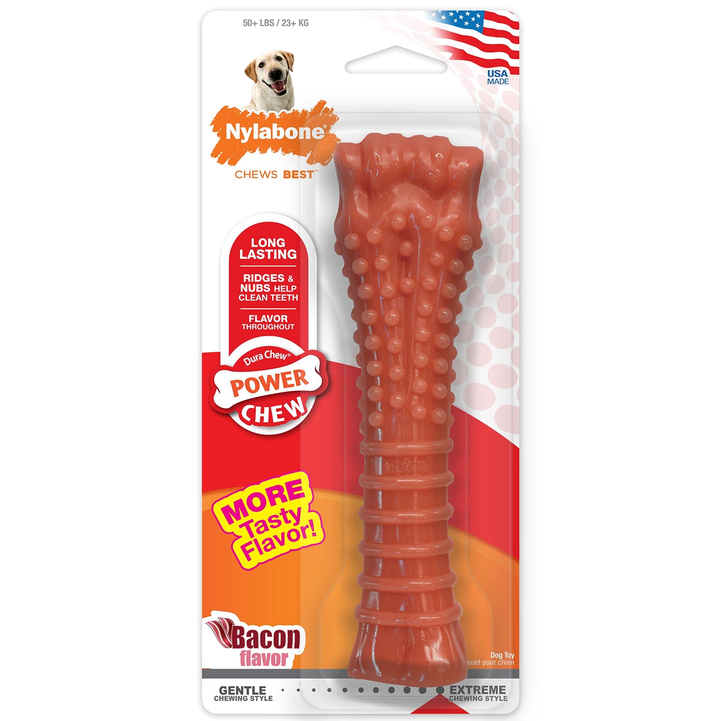 Nylabone Power Chew Textured Femur Bone Chew Toy for Dog, Indestructible Dog Toys for Aggressive Chewers Large Breed, Bacon Flavor, X-Large/Souper (1 Count)