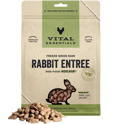 Vital Essentials Freeze Dried Raw Dog Food, Rabbit Mini Nibs Entree, 14 oz