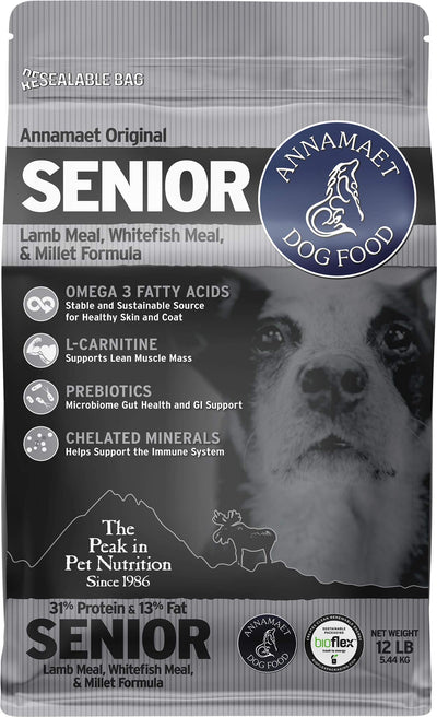 Annamaet Original Senior Dry Dog Food, (Lamb, Whitefish & Millet), 12-lb Bag