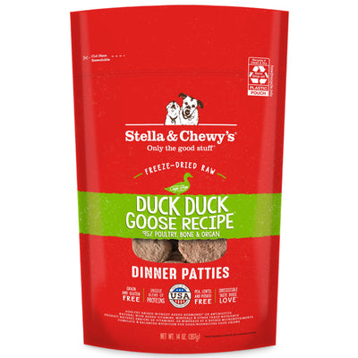 Stella & Chewy's Freeze Dried Raw Dinner Patties - Grain Free Dog Food, Protein Rich Duck Duck Goose Recipe - 14 oz Bag