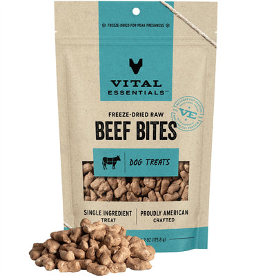 Vital Essentials Freeze Dried Raw Whole Animal Dog Treats, Beef Bites, 6.2 oz