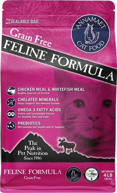 Annamaet Grain-Free Feline Formula Dry Cat Food, (Chicken & Fish), 4-lb bag