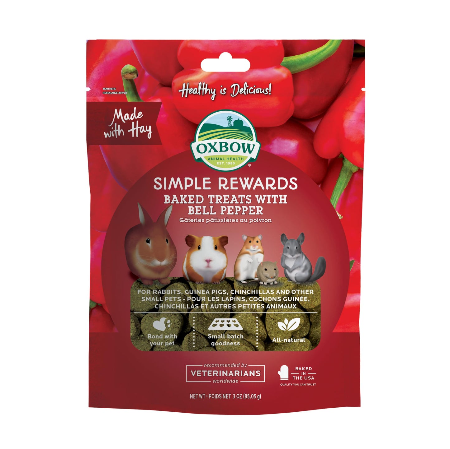 Oxbow Simple Rewards Baked Treats with Bell Pepper and Hay for Rabbits, Guinea Pigs, Chinchillas, and Small Pets