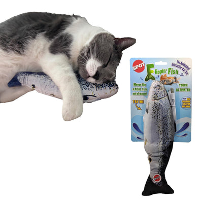 SPOT Flippin' Fish Interactive Cat Toy with Catnip for Indoor Cats and Kittens, 11.5in