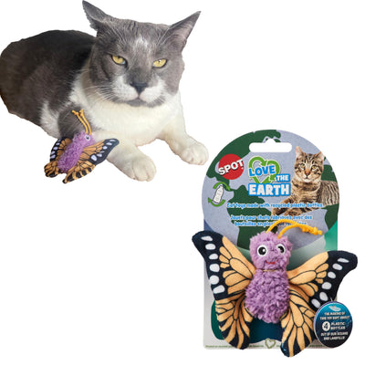 SPOT Love The Earth Butterfly Cat Toy - Eco Friendly Catnip Toy Made with Recycled Plastic Bottles, Soft, Plush, Bright Colored Classic Toy for Indoor Cats and Kittens - 4 inch, Assorted Colors