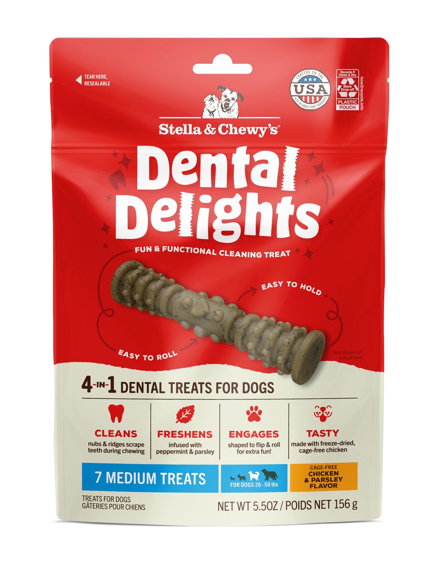 Stella & Chewy's Dental Delights with Freeze-Dried Chicken - Medium Dental Treats for Dogs, 5.5 Ounce Bag