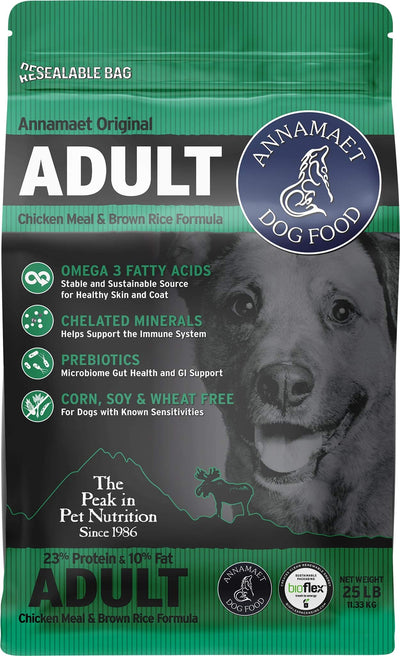 Annamaet Original Adult Formula Dry Dog Food, 23% Protein (Chicken & Brown Rice), 25-lb Bag