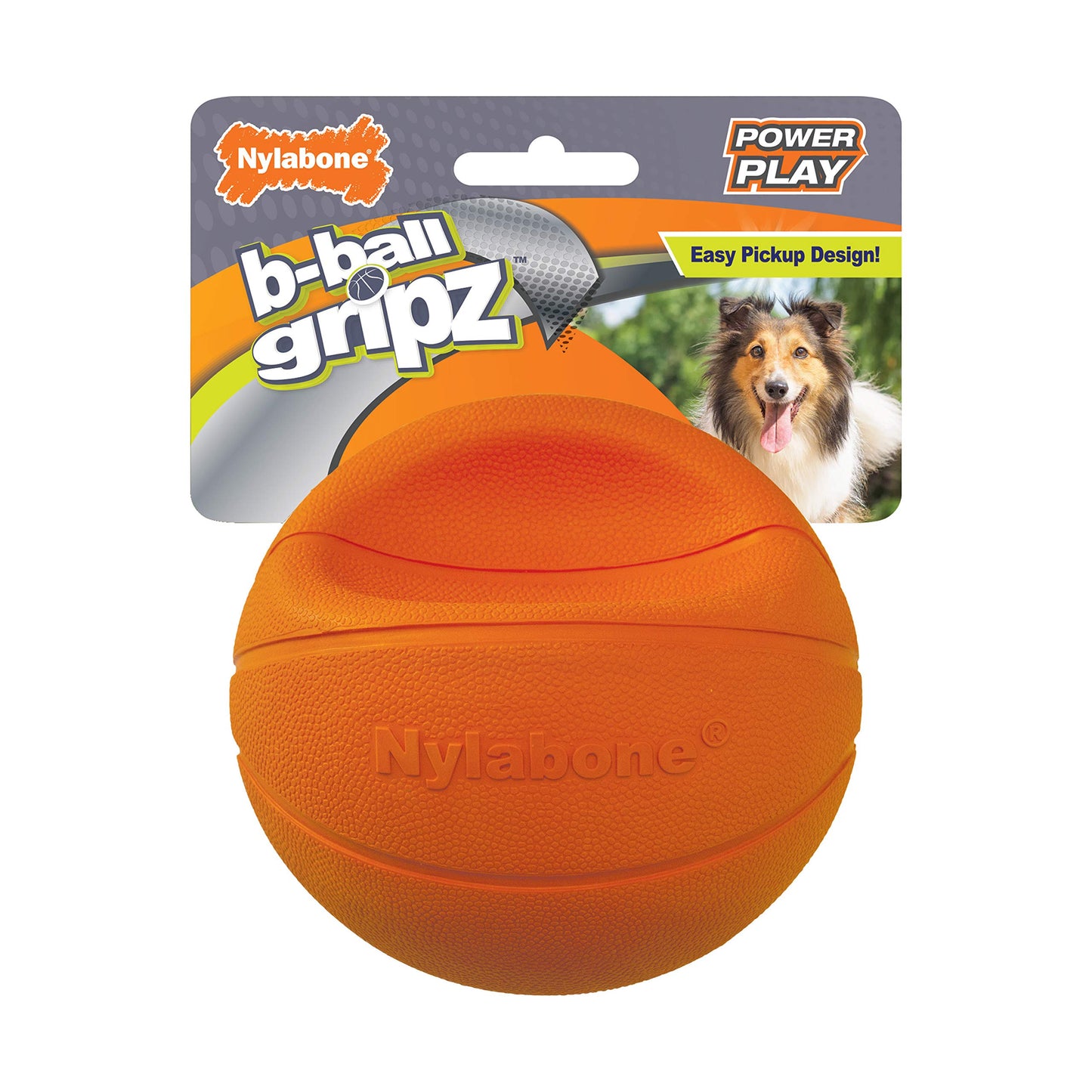 Nylabone Power Play Basketball B-Ball Gripz Fetch Toy, Squeaky Ball Chew Toy for Dogs, Medium (1 Count)