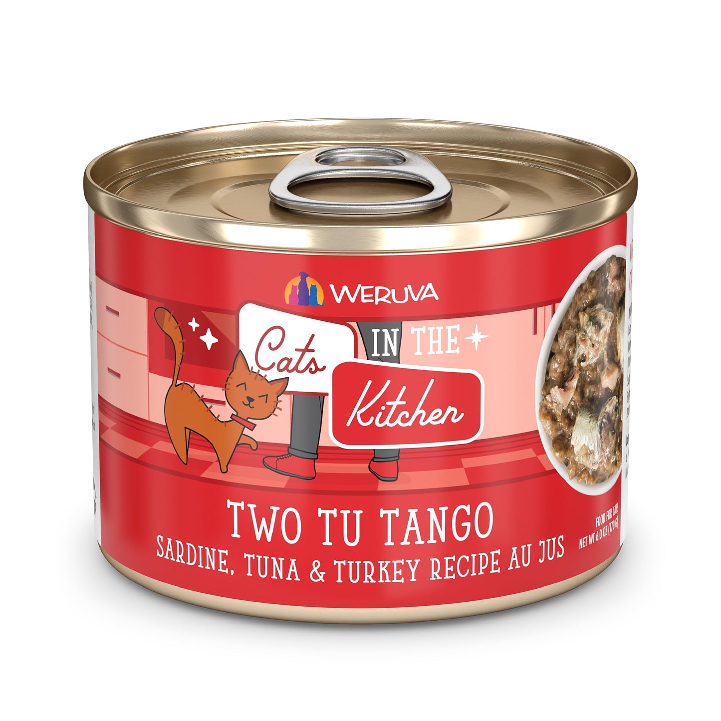 Weruva Cats in The Kitchen, Two Tu Tango with Sardine, Tuna & Turkey Au Jus Cat Food, 6oz Can (Pack of 24)