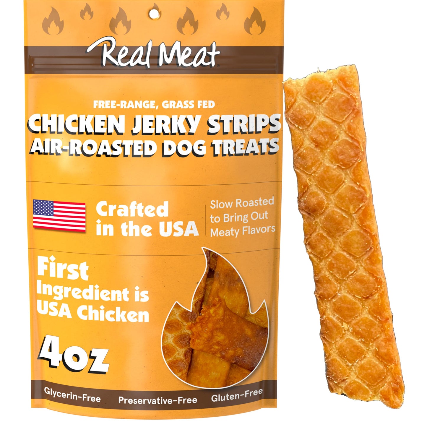 Real Meat Dog Treats - 4oz Bag of Human-Grade Air-Roasted Strips of USA Chicken Jerky for Dogs - Grain-Free, All-Natural Chicken Jerky Dog Treats Made w/Free-Range, Cage-Free USA Chicken