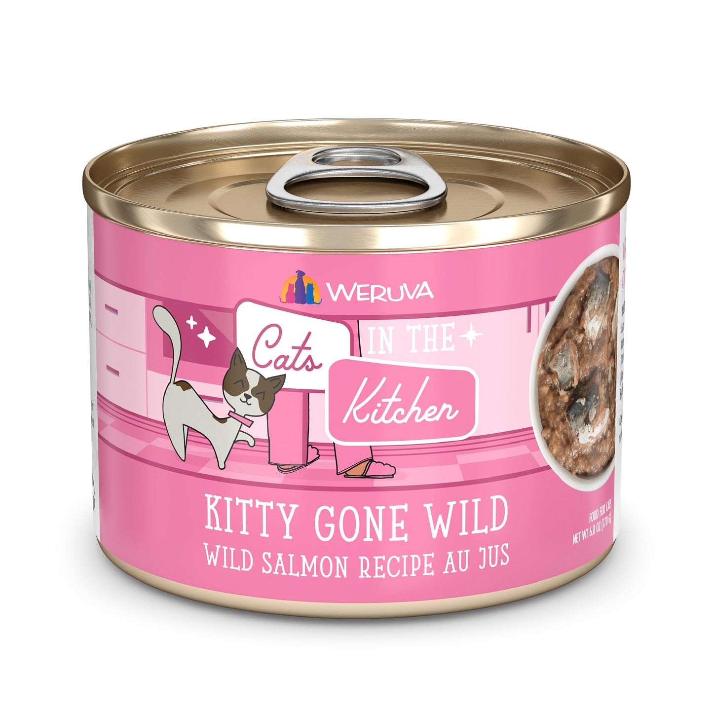 Weruva Cats in The Kitchen, Kitty Gone Wild with Wild Salmon Au Jus Cat Food, 6oz Can (Pack of 24)