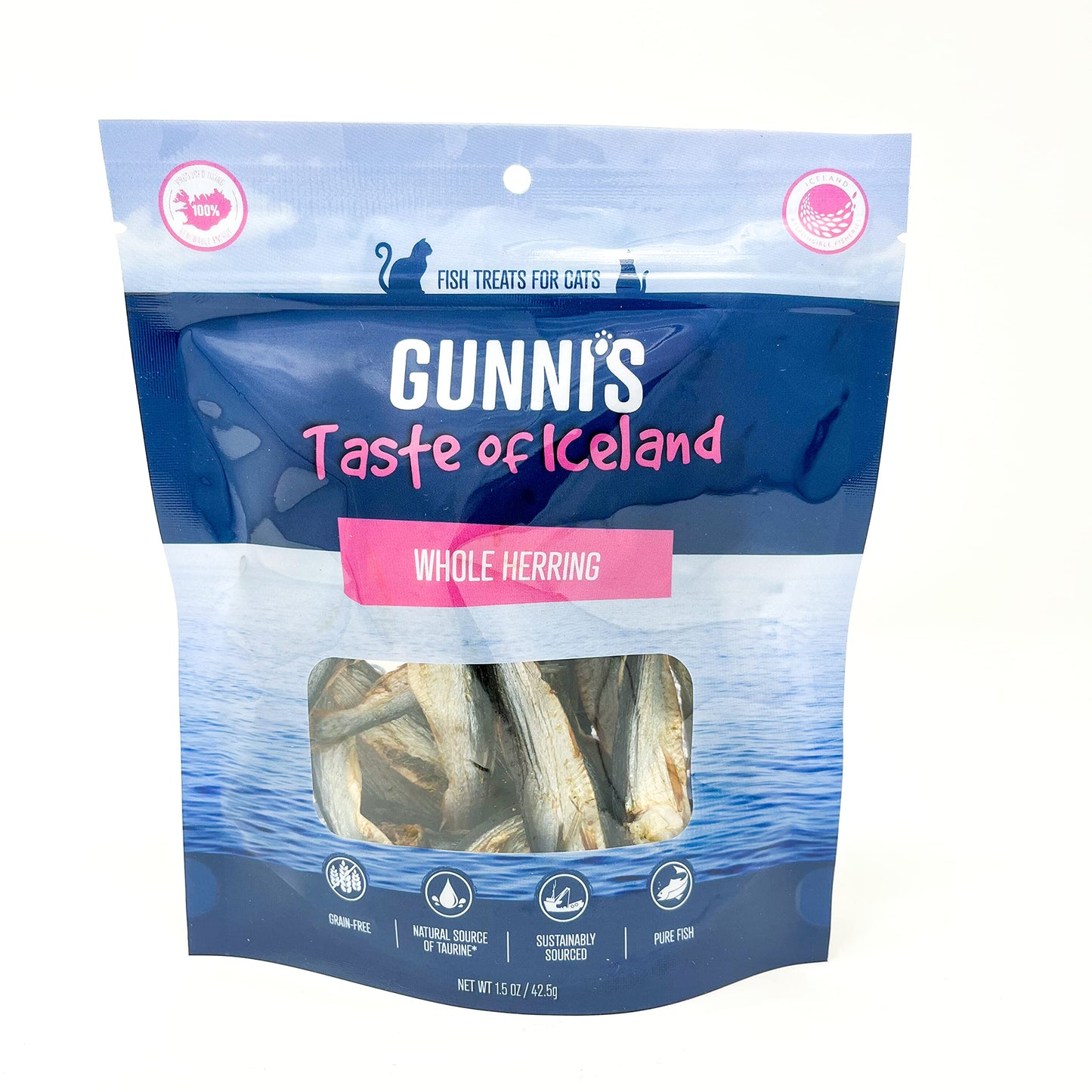 Gunnis Whole Herring Fish Crunchy Cat Treats, 1.5 Ounce Bag