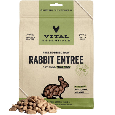 Vital Essentials Freeze Dried Raw Cat Food, Rabbit Mini Nibs Entree, 12 oz