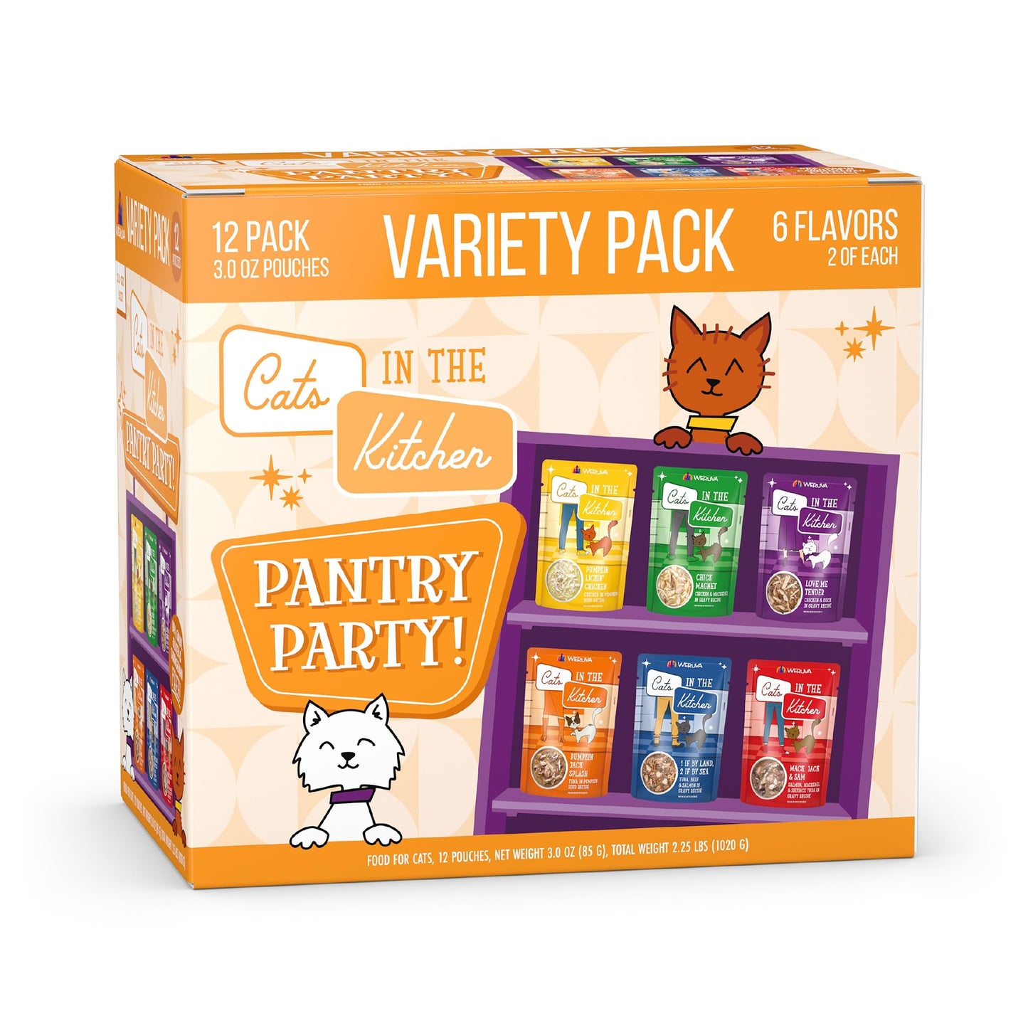 Weruva Cats in the Kitchen, Pantry Party Pouch Variety Pack in Gravy Cat Food, 3oz Pouch (Pack of 12)