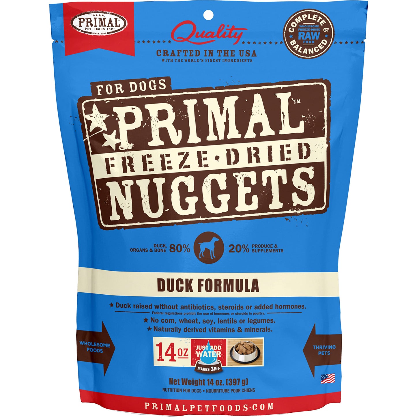 Primal Freeze Dried Raw Dog Food Nuggets, Duck, Complete & Balanced Meal, Also Use as Topper or Treat, Premium, Healthy, Grain Free, High Protein Raw Dog Food, 14 oz