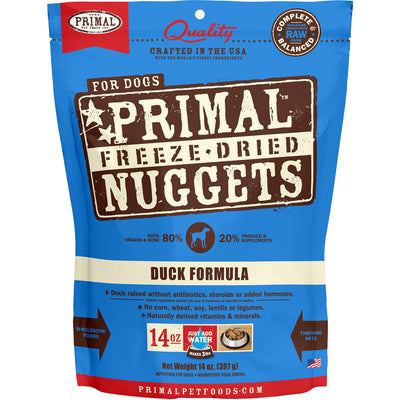 Primal Freeze Dried Raw Dog Food Nuggets, Duck, Complete & Balanced Meal, Also Use as Topper or Treat, Premium, Healthy, Grain Free, High Protein Raw Dog Food, 14 oz