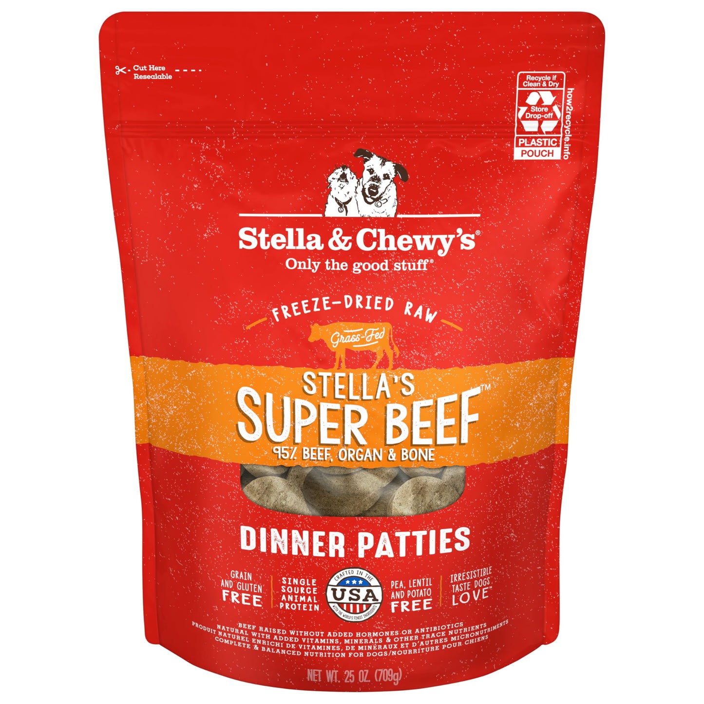 Stella & Chewy's Freeze Dried Raw Dinner Patties - Grain Free Dog Food, Protein Rich Stellaâ€™s Super Beef Recipe - 25 oz Bag