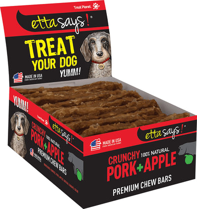 etta says! Premium Crunchy Chew Bars - All Natural - Pork + Apple - Made in The USA (12 Count Pack of 1)