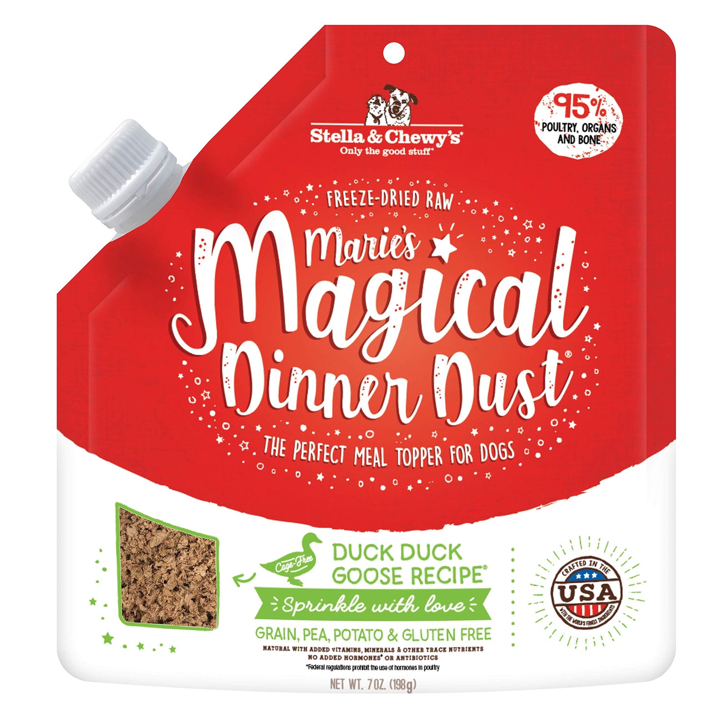 Stella & Chewy's Freeze-Dried Raw Marie's Magical Dinner Dust - Protein Rich, Grain Free Dog & Puppy Food Topper - Duck Duck Goose Recipe - 7 Oz Bag