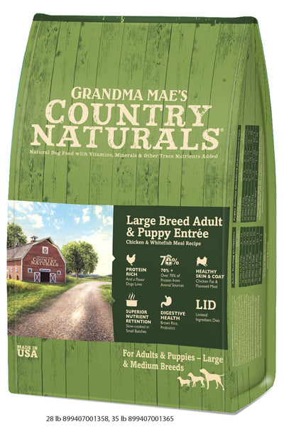 Grandma Mae's Country Naturals Grain Inclusive Dry Dog Food 32 LB Large Breed Chicken & Whitefish