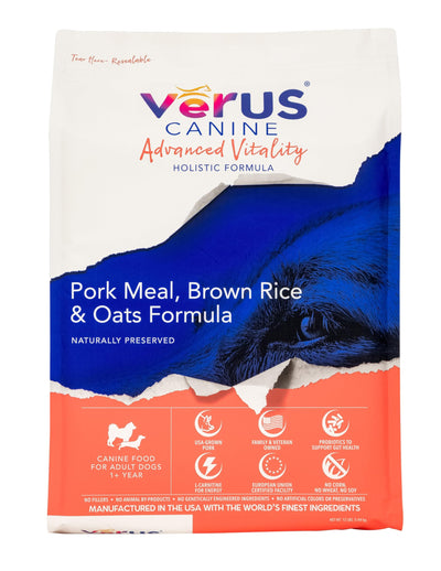 VeRUS Pet Foods Dry Dog Food Pork, Advanced Vitality Formula 12lb Bag