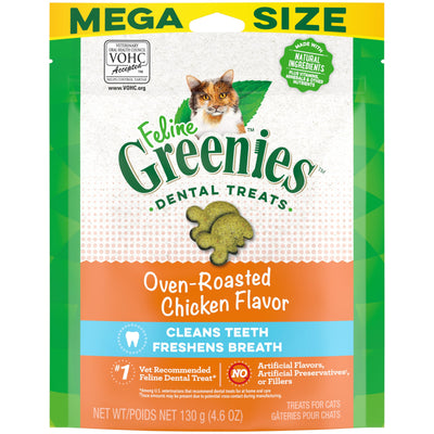 Greenies Feline Adult Natural Dental Care Cat Treats, Oven Roasted Chicken Flavor, 4.6 oz. Pouch