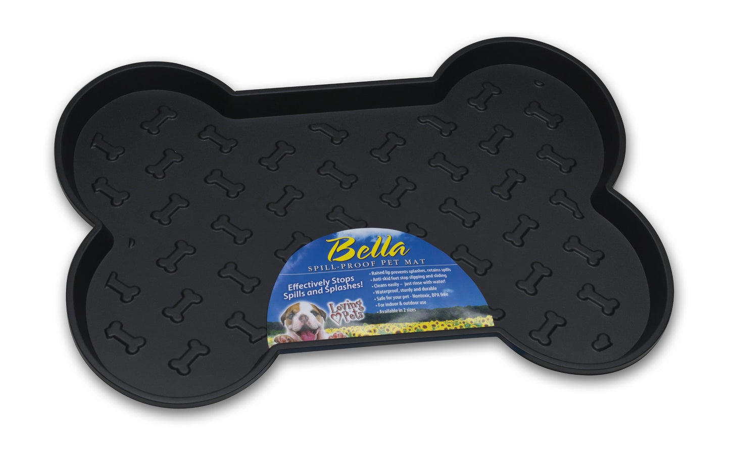 Loving Pets Bella Spill-Proof Pet Mat for Dogs, Large, Black