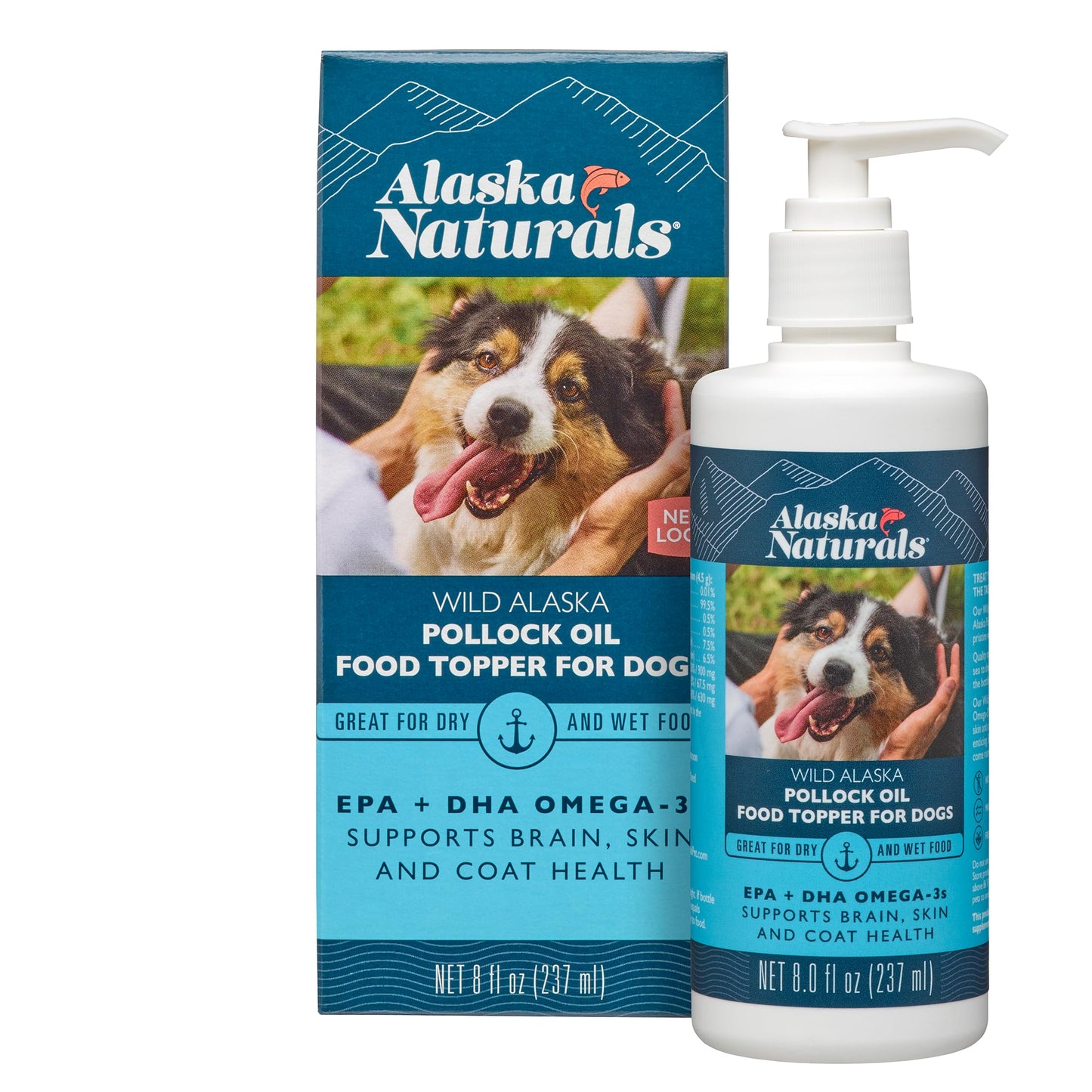 Sustainable Wild Alaskan Fish Oil for Dogs Skin and Coat - EPA + DHA Omega 3 Oil - Fatty Acids Dog Supplements - Support Fur Coat and Brain Health - Natural Liquid Food Topper for Pets - 8 oz. Pump