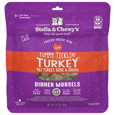 Stella & Chewyâ€™s Freeze-Dried Raw Cat Dinner Morsels - Grain Free, Protein Rich Cat & Kitten Food - Tummy Ticklinâ€™ Turkey Recipe - 3.5 oz Bag