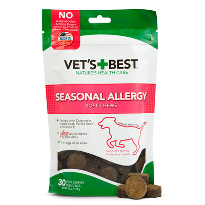 Vet's Best Seasonal Allergy Soft Chew Dog Supplements | Soothes Dogs Skin Irritation Due to Seasonal Allergies | 30 Day Supply