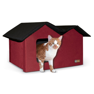 K&H Pet Products Extra-Wide Outdoor Kitty House, 26.5" x 15.5" x 21.5" (Red/Black, Heated)