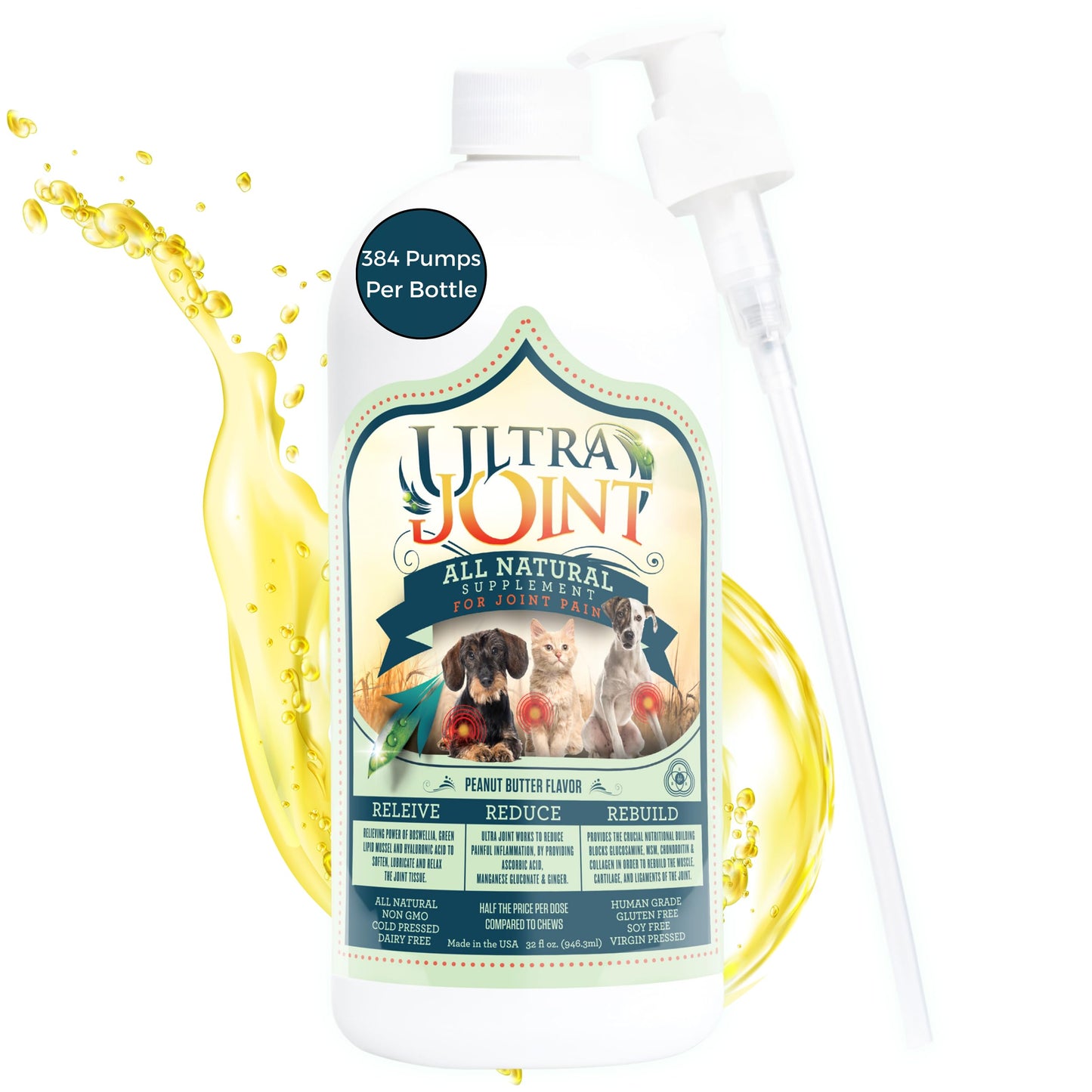 Ultra Joint - Liquid Joint Support Supplement for Dogs with Glucosamine & Chondroitin - Pain Relief from Arthritis & Inflammation (32 oz)