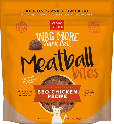 Cloud Star Wag More Bark Less Grain Free Meatball Bites, BBQ Chicken Recipe, 14 oz.