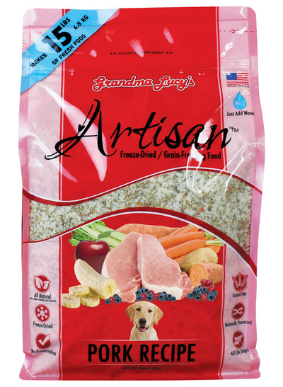 Grandma Lucy's Artisan Dog Food, Grain Free and Freeze-Dried - Artisan Pork, 3Lb Bag