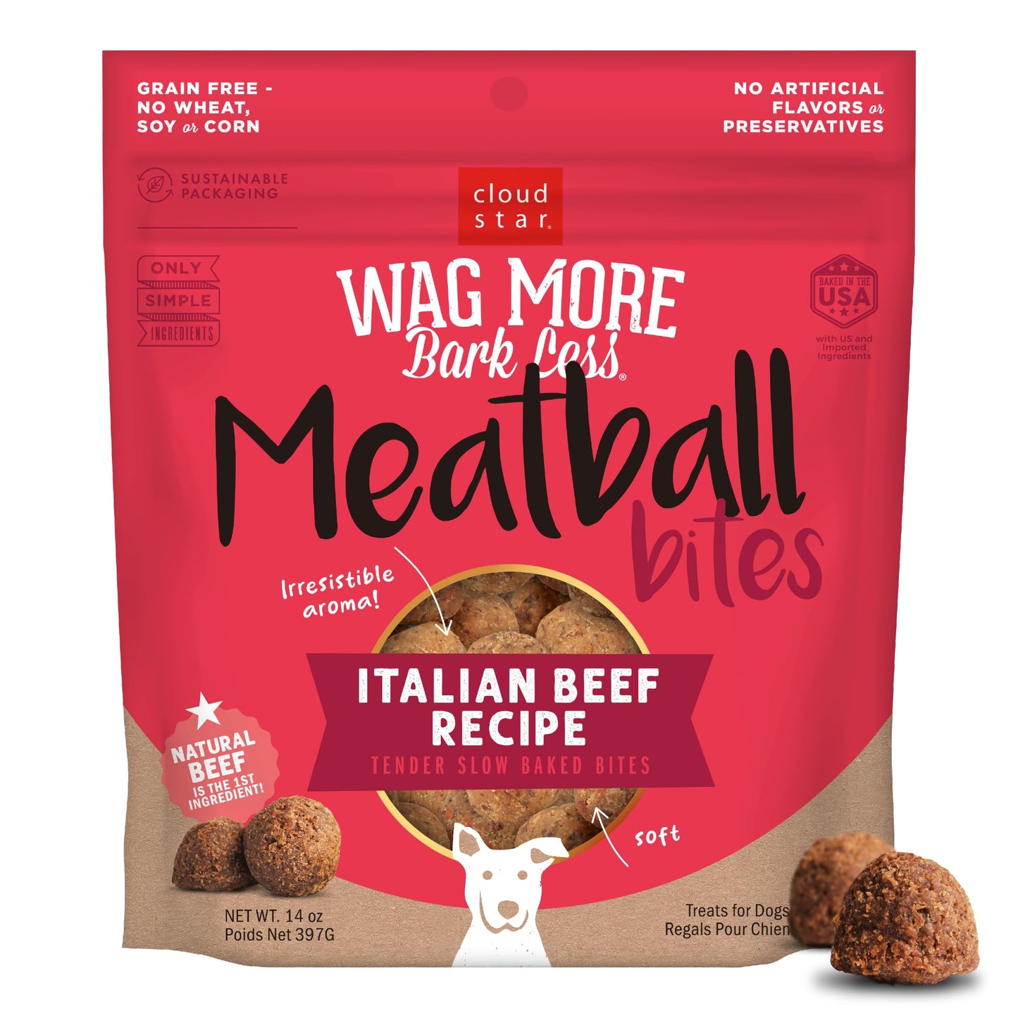 Cloud Star Wag More Bark Less 14 oz Grain Free Meatballs Dog Treats with Beef (19118)