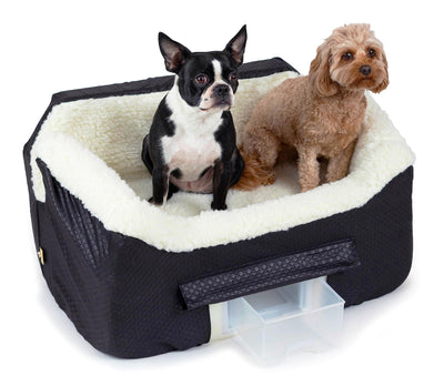 Snoozer Dog Car Seat with Storage Tray: Lookout II Dog Booster Car Seat Medium Sized Dog, Size: Large, Fabric: Black Diamond, Pet Car Seat to Help Car Sickness for Dogs, Removable Washable Cover