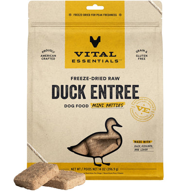 Vital Essentials Freeze Dried Raw Dog Food, Duck Mini Patties Entree, 14 oz