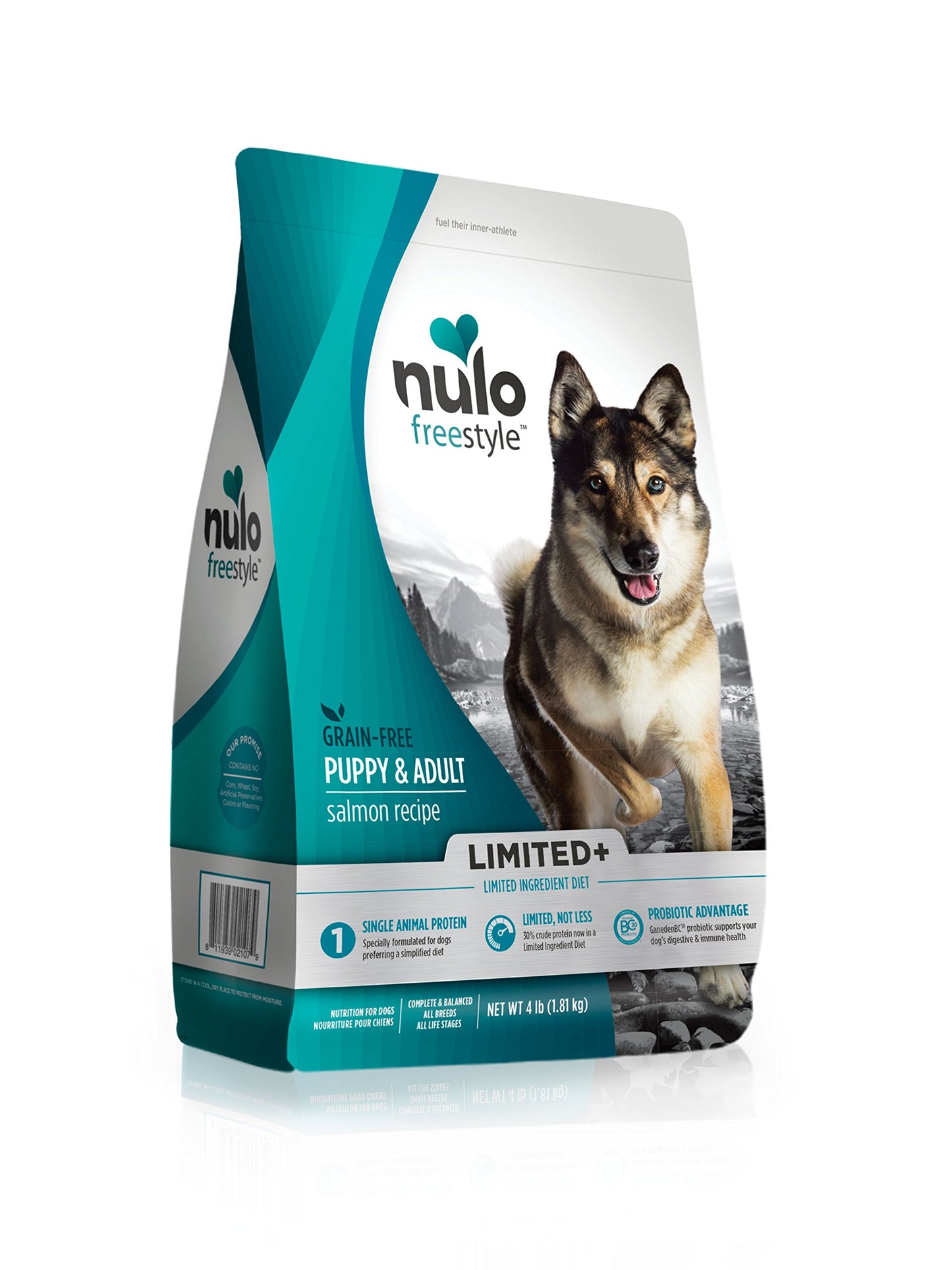 Nulo Puppy & Adult Freestyle Limited Plus Grain Free Dry Dog Food: All Natural Limited Ingredient Diet for Digestive & Immune Health - Allergy Sensitive Non GMO (Salmon Recipe - 4 lb Bag) (51LS04)