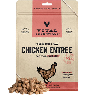 Vital Essentials Freeze Dried Raw Cat Food, Chicken Mini Nibs Entree, 12 oz