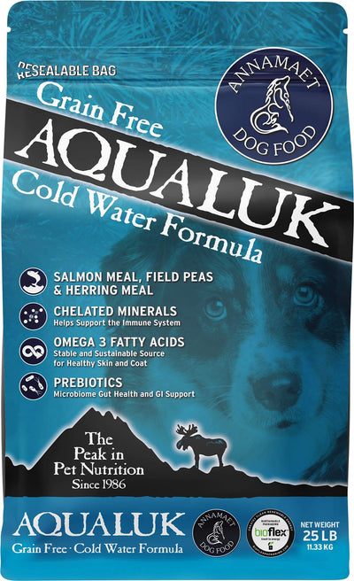 Annamaet Grain-Free Aqualuk Cold Water Fish Formula Dry Dog Food, (Salmon & Herring), 25-lb Bag