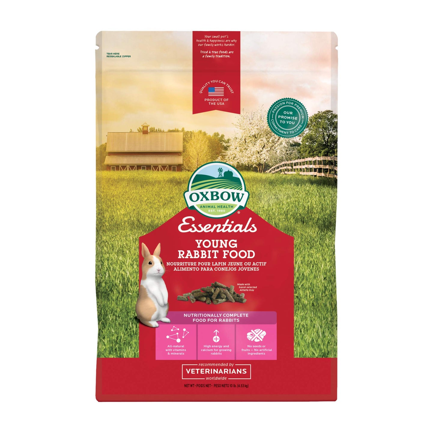 Oxbow Essentials Young Rabbit Food - All Natural Rabbit Pellets- High Energy & Calcium for Young Rabbits- Made in the USA - All Natural Vitamins & Minerals- Veterinarian Recommended- 10 lb.