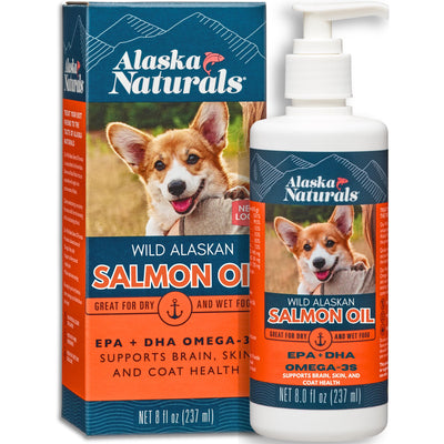 Wild Alaskan Salmon Fish Oil for Dogs Skin and Coat - EPA + DHA Omega 3 Oil - Fatty Acids Dog Supplements - Support Fur Coat and Brain Health - Natural Liquid Food Topper for Pets - 8 oz. Pump